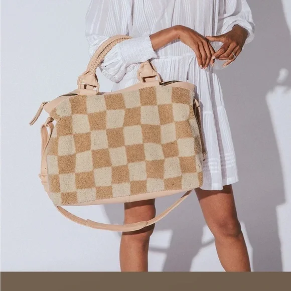 Checkered Tan and Cream Women's Bag - Picture 2 of 12